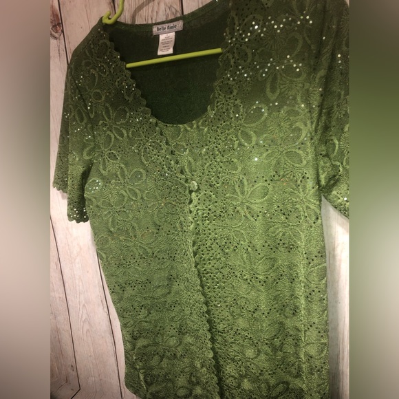 Belle Amie Medium Blouse With Front Insert Stretchy Green - Picture 3 of 8